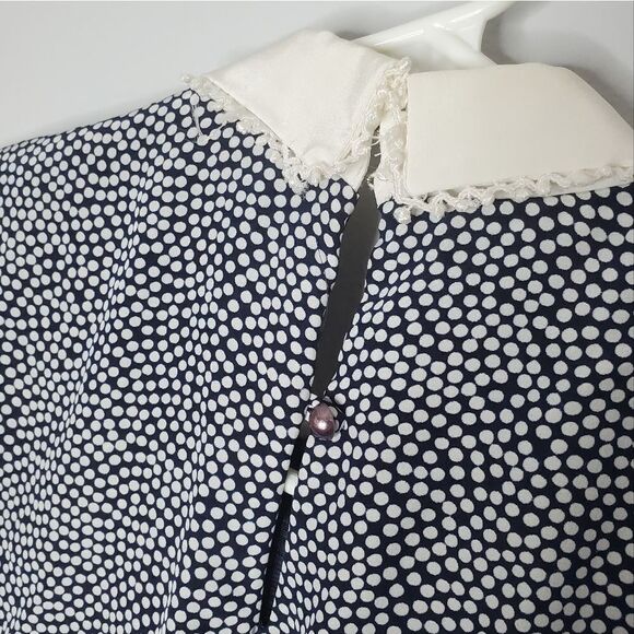 Liz Robert's 14 Vintage Long Sleeve Dress Blue Navy Polka Dot Print - Picture 8 of 15